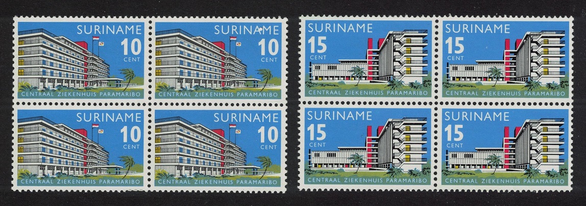 Suriname Central Hospital Paramaribo 2v Blocks of 4 1966 MNH SG#583-584