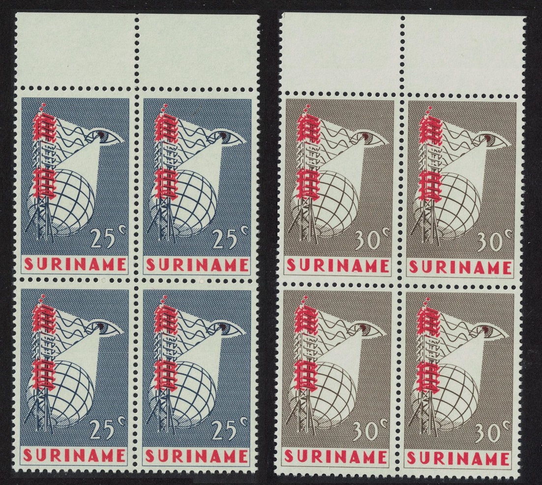 Suriname Inauguration of Suriname Television Service 2v Blocks of 4 1966 MNH SG#596-597