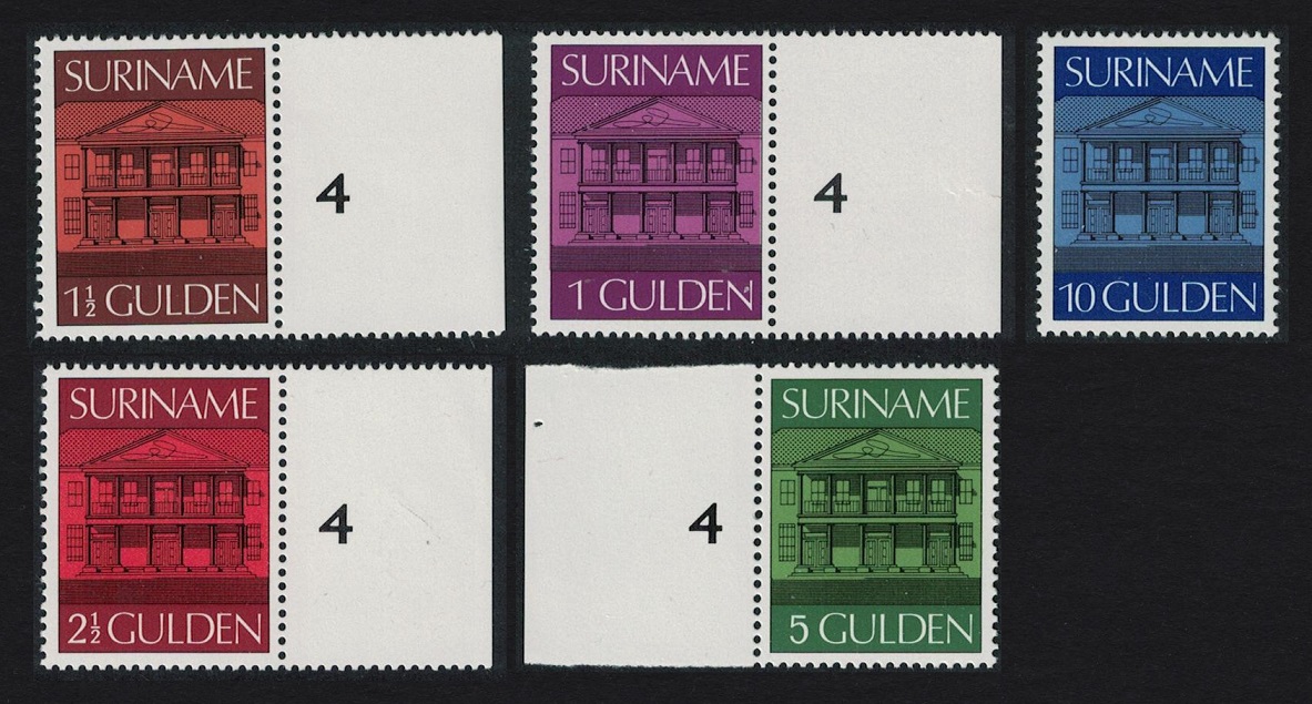 Suriname Definitives High Values 5v Some with margins High Cat Value! 1975 MNH SG#805-808a