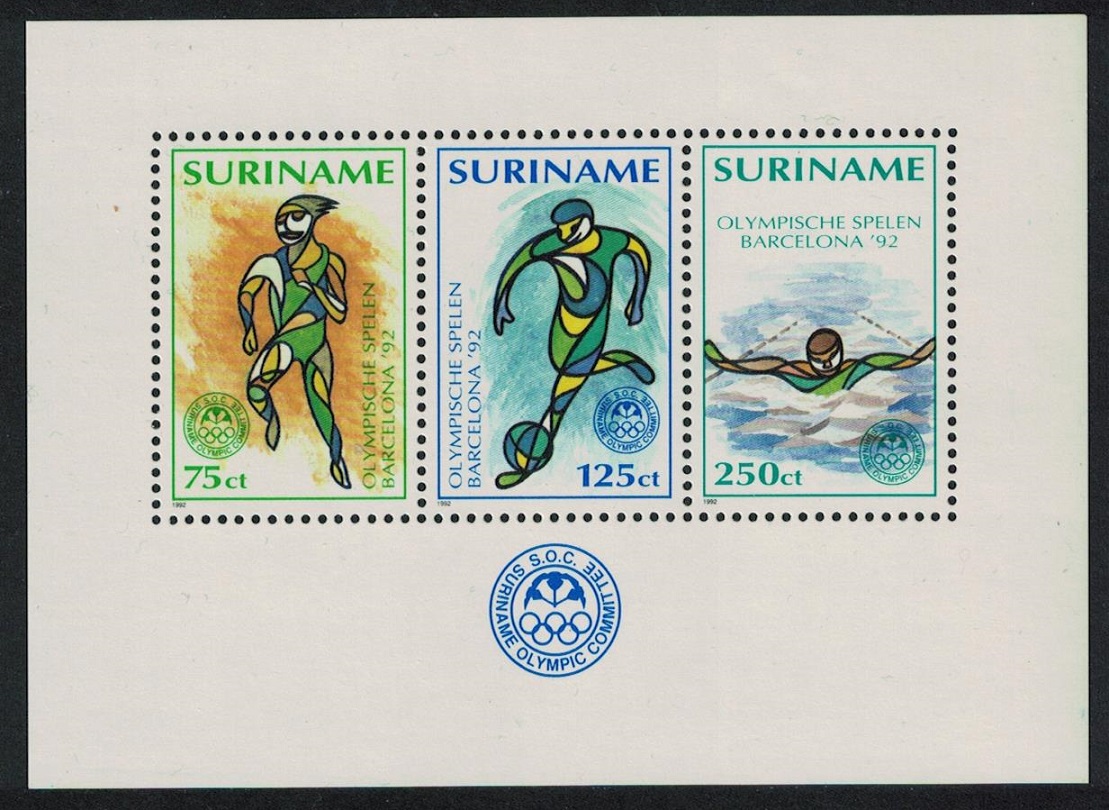 Suriname Football Swimming Olympic Games Barcelona MS 1992 MNH SG#MS1524