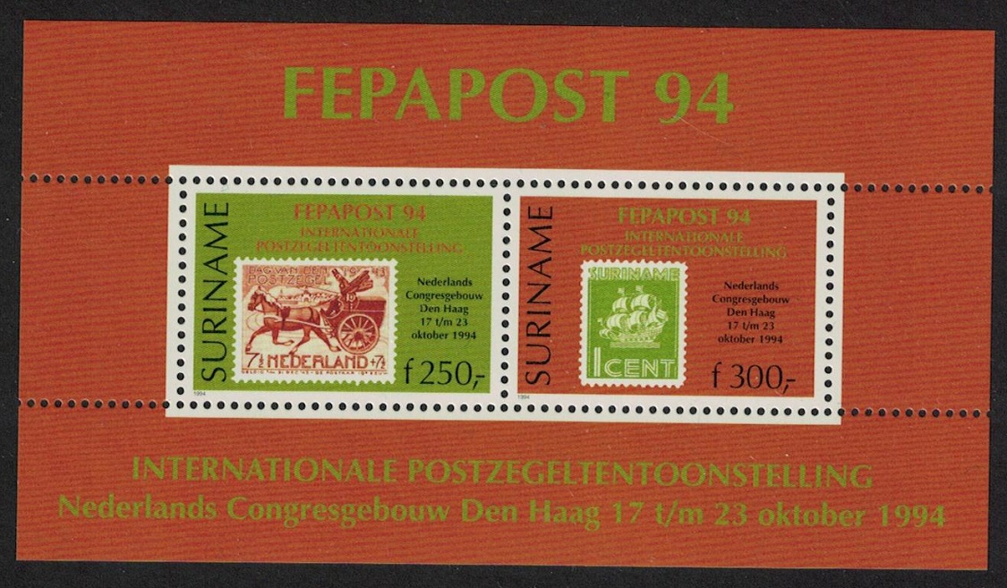 Suriname &#39;Fepapost 94&#39; European Stamp Exhibition The Hague MS 1994 MNH SG#MS1609