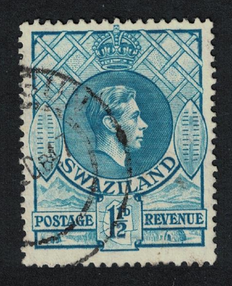 Swaziland Portrait of King George VI Inscr below portrait 1½d T1 1938 Canc SG#30b