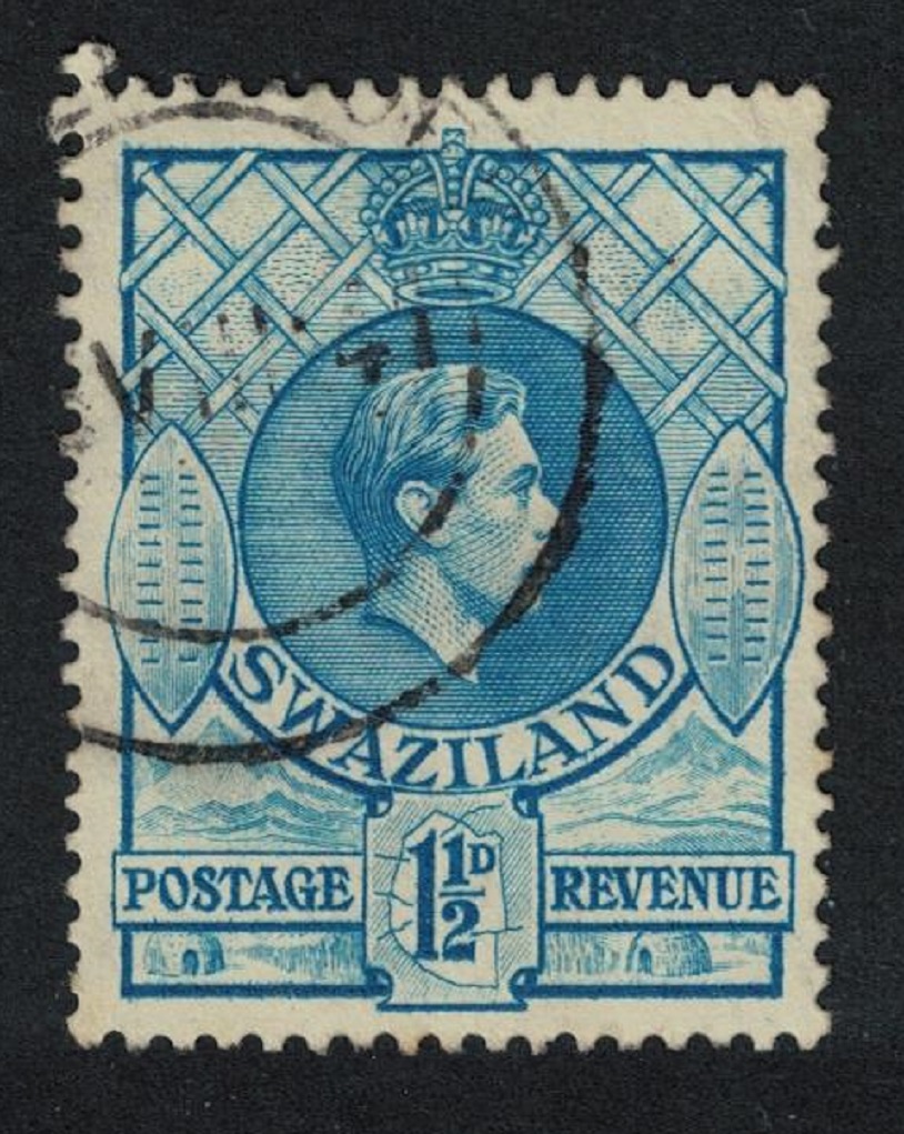 Swaziland Portrait of King George VI Inscr below portrait 1½d T2 1938 Canc SG#30b