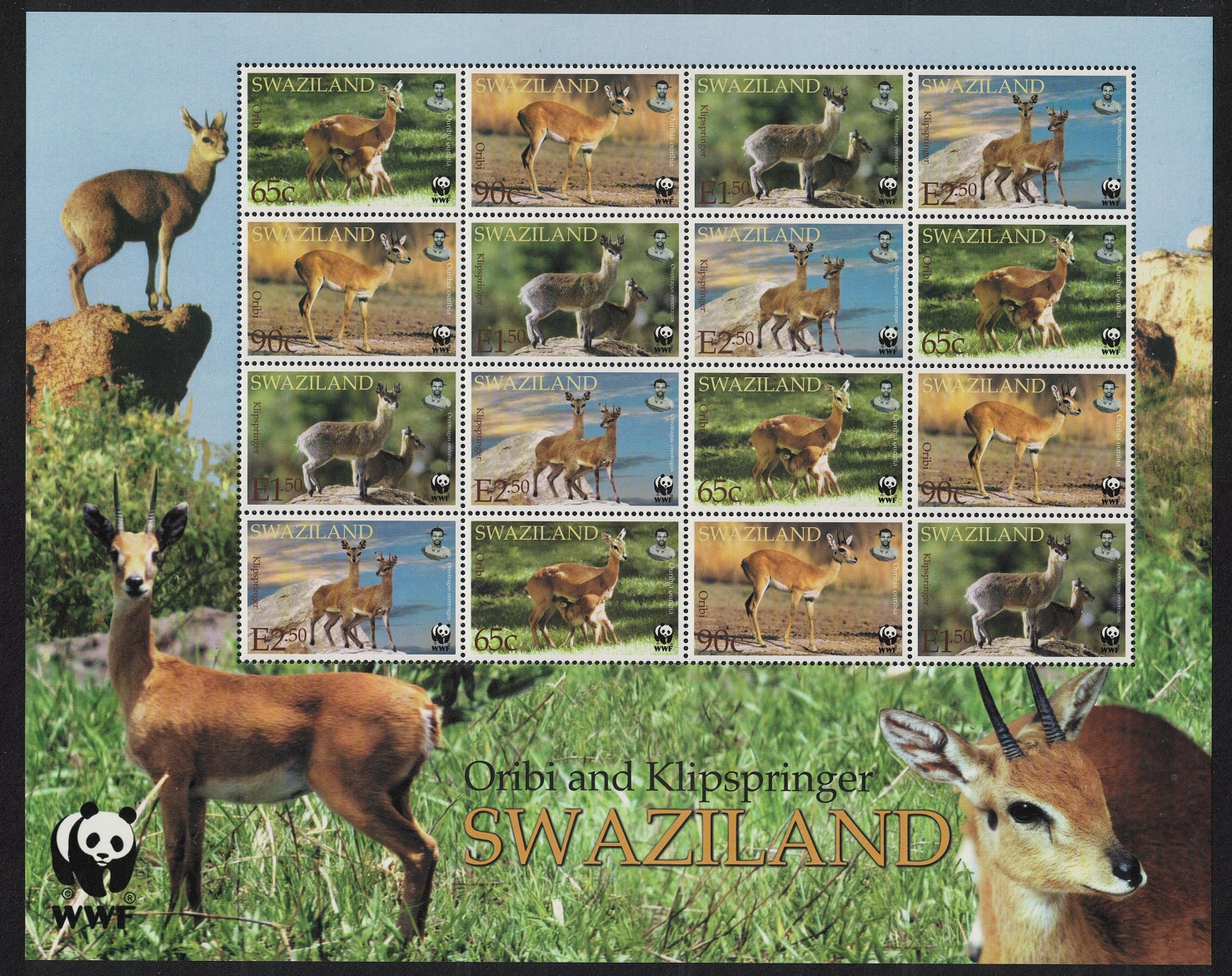 Swaziland WWF Klipspringer and Oribi Sheetlet of 4 sets 2001 MNH SG#704-707 MI#702-705 Sc#698-701