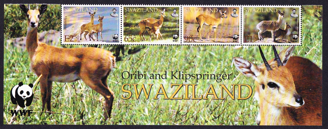 Swaziland WWF Klipspringer and Oribi Bottom Strip of 4v WWF Logo 2001 MNH SG#704-707 MI#702-705 Sc#698-701