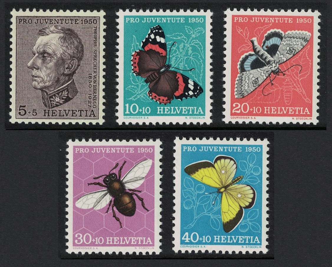 Switzerland Butterflies Moths 5v Pro Juventute 1950 1950 MNH SG#J132-J136 Sc#B196-B200