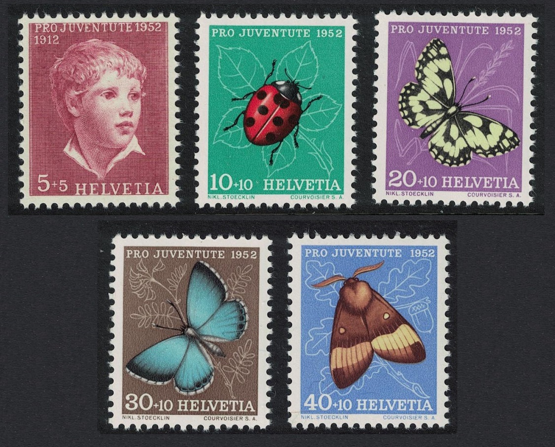 Switzerland Butterflies Moths Ladybird Painting 5v Pro Juventute 1952 1952 MNH SG#J142-J146 Sc#B217-B221