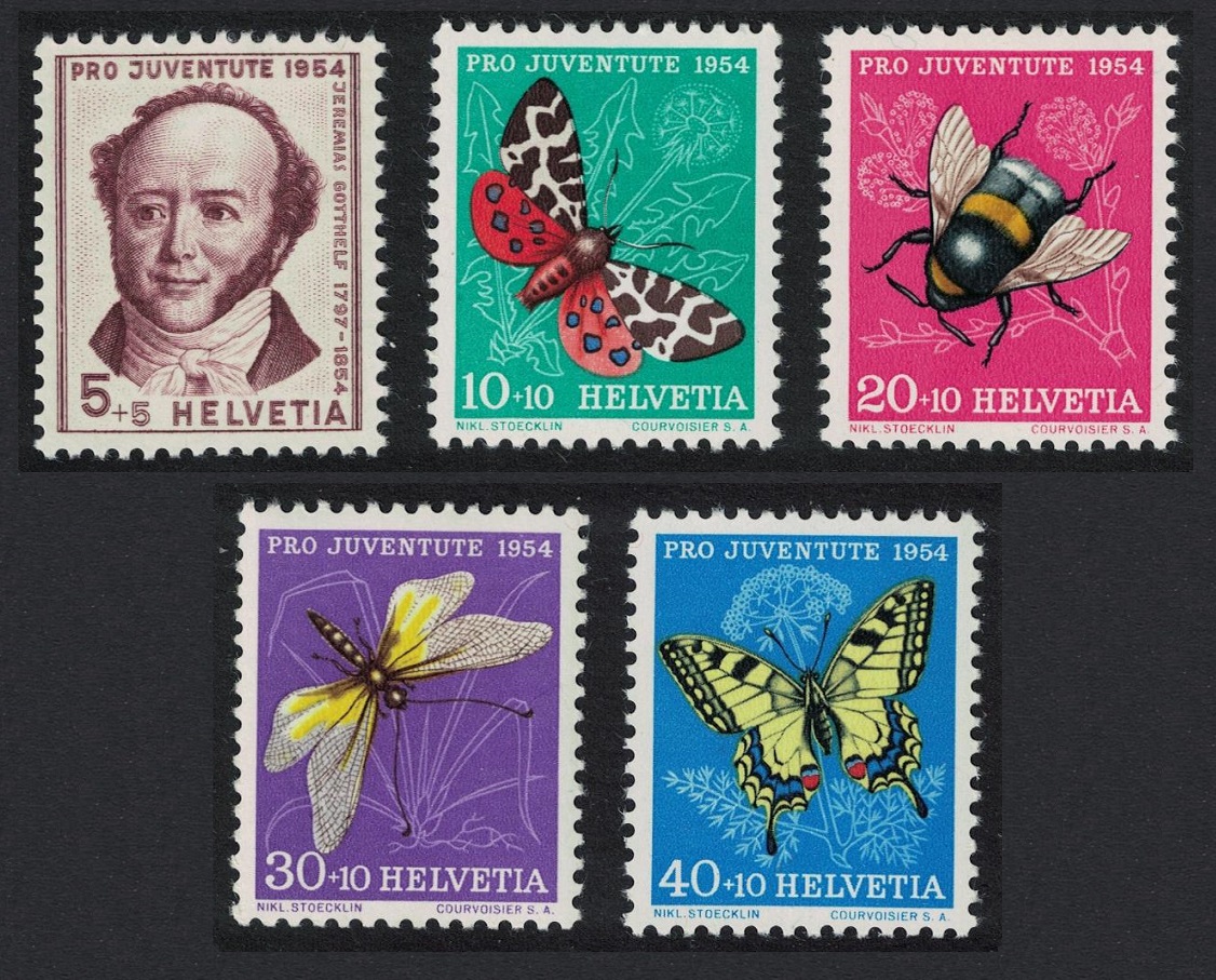 Switzerland Butterflies Moths Bumble Bee 5v Pro Juventute 1954 1954 MNH SG#J152-J156 Sc#B237-B241