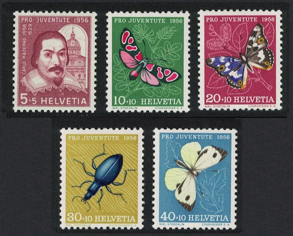 Switzerland Butterflies 5v Moths Beetle Pro Juventute 1956 1956 MH SG#J162-J166 Sc#B257-B261