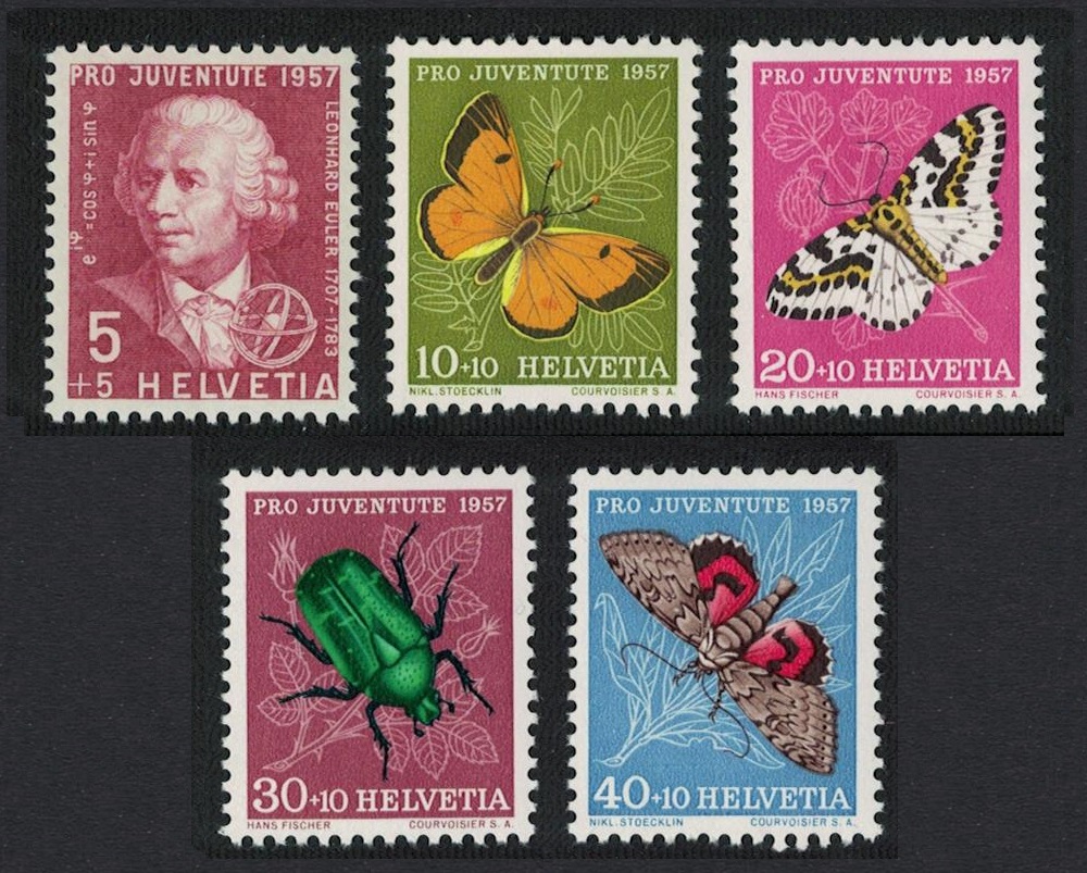 Switzerland Butterflies 5v Moths Beetle Pro Juventute 1957 1957 MNH SG#J167-J171 Sc#B267-B271