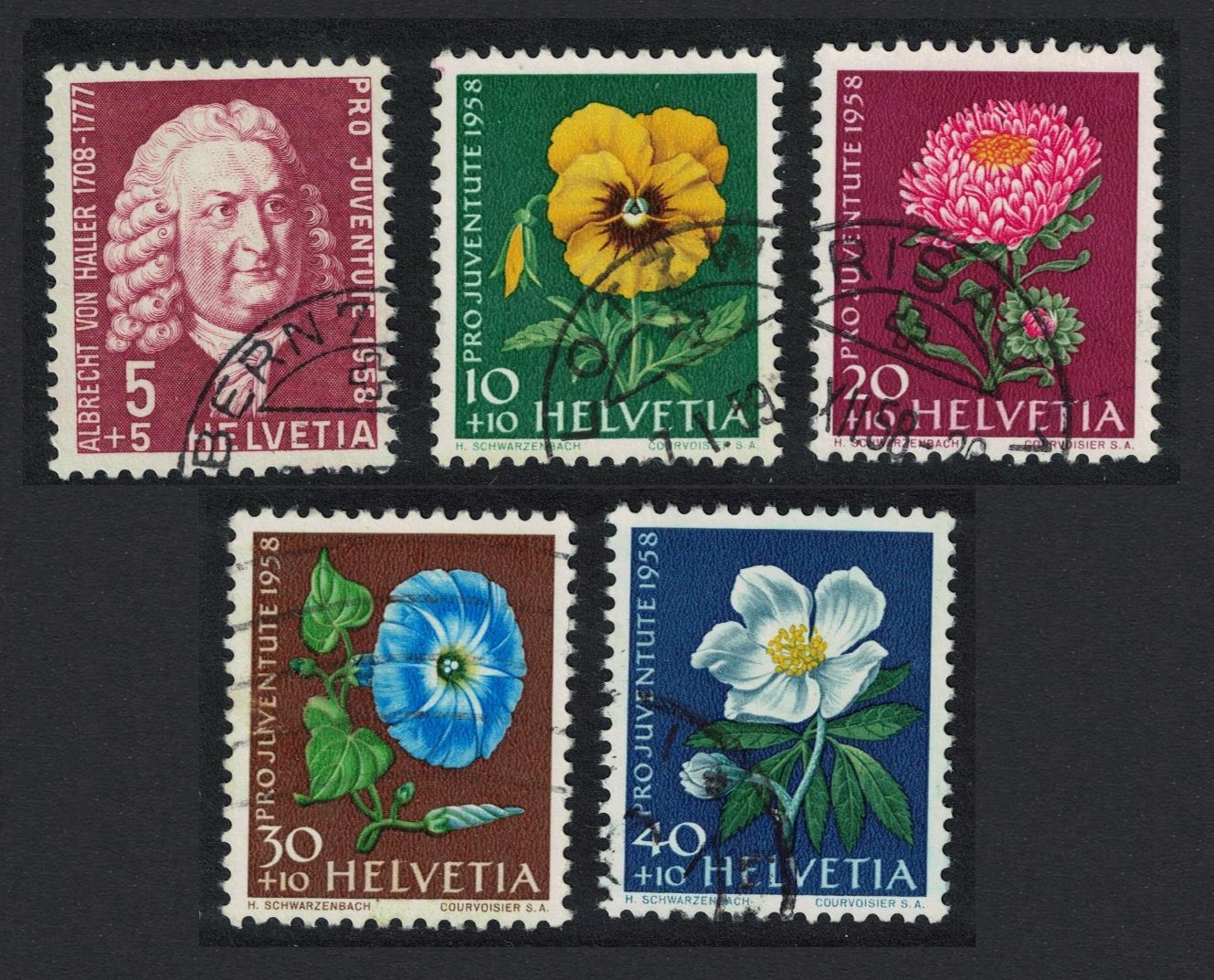 Switzerland Flowers 5v Pro Juventute 1958 1958 Canc SG#J172-J176 Sc#B277-B281