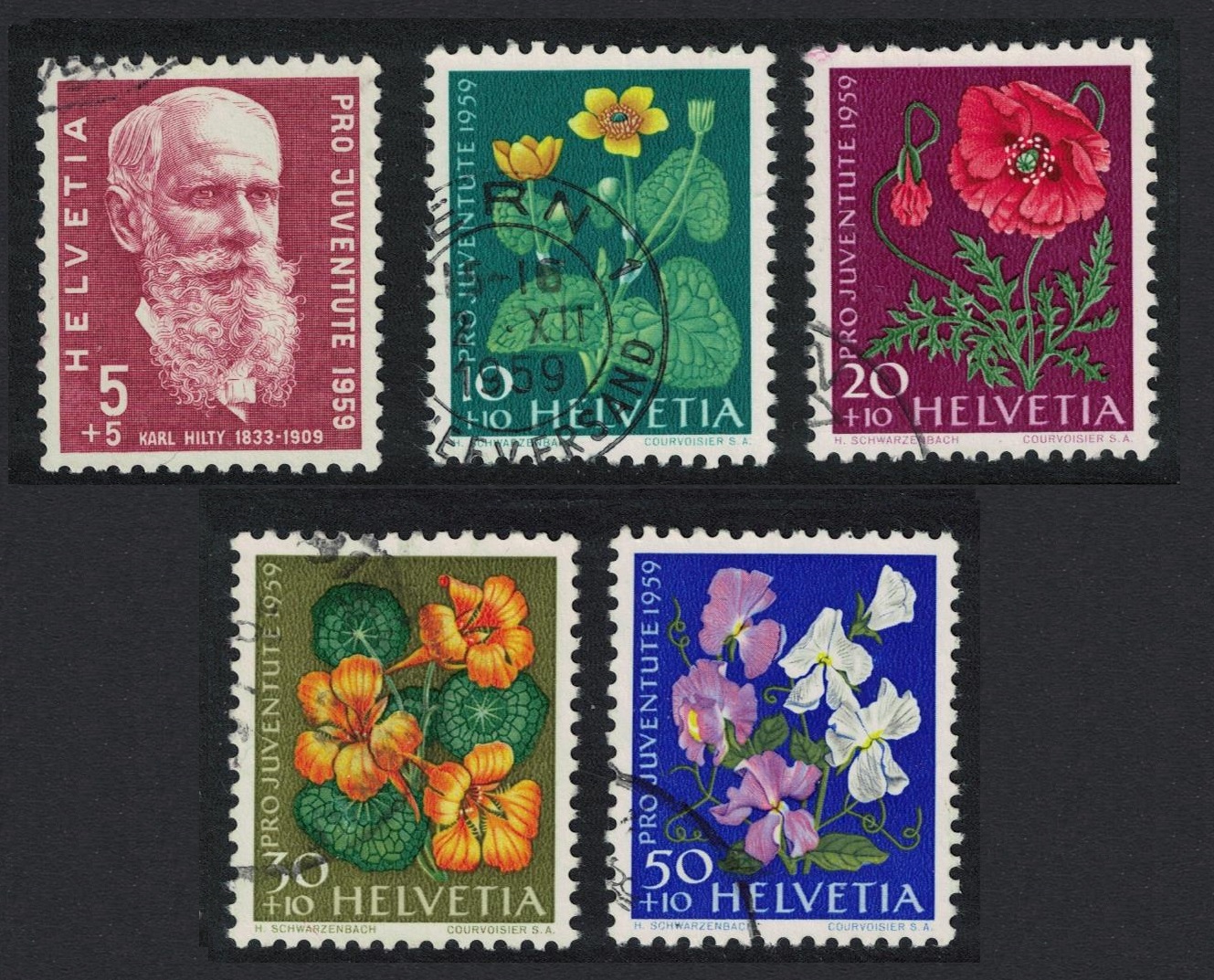 Switzerland Flowers 5v Pro Juventute 1959 1959 Canc SG#J177-J181 Sc#B287-B291