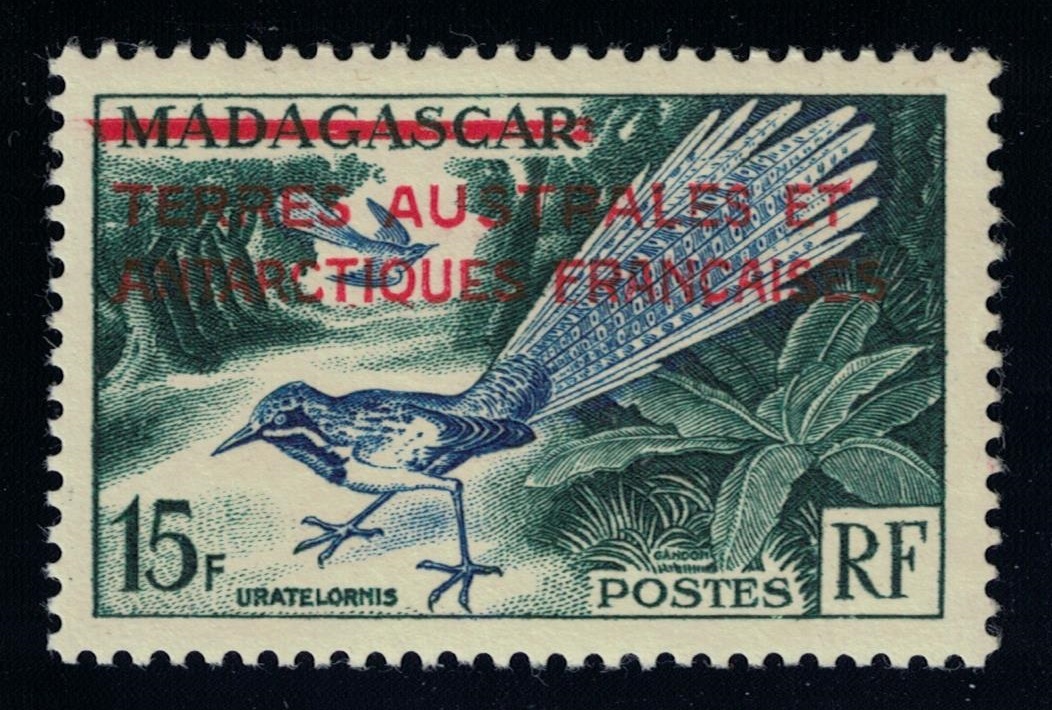 French Southern and Antarctic Territories Long-tailed Ground Roller Bird Overprint 1955 MNH SG#1 MI#1 Sc#1