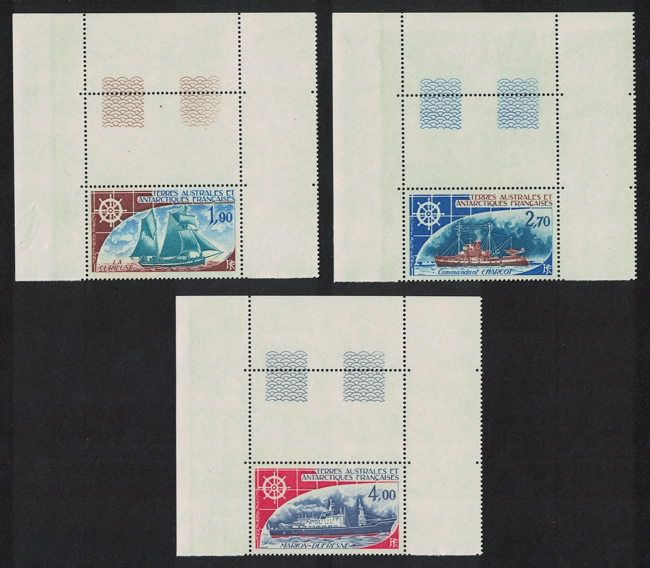 French Southern and Antarctic Territories Ships 3v Top Corners 1976 MNH SG#104-106 MI#98-100