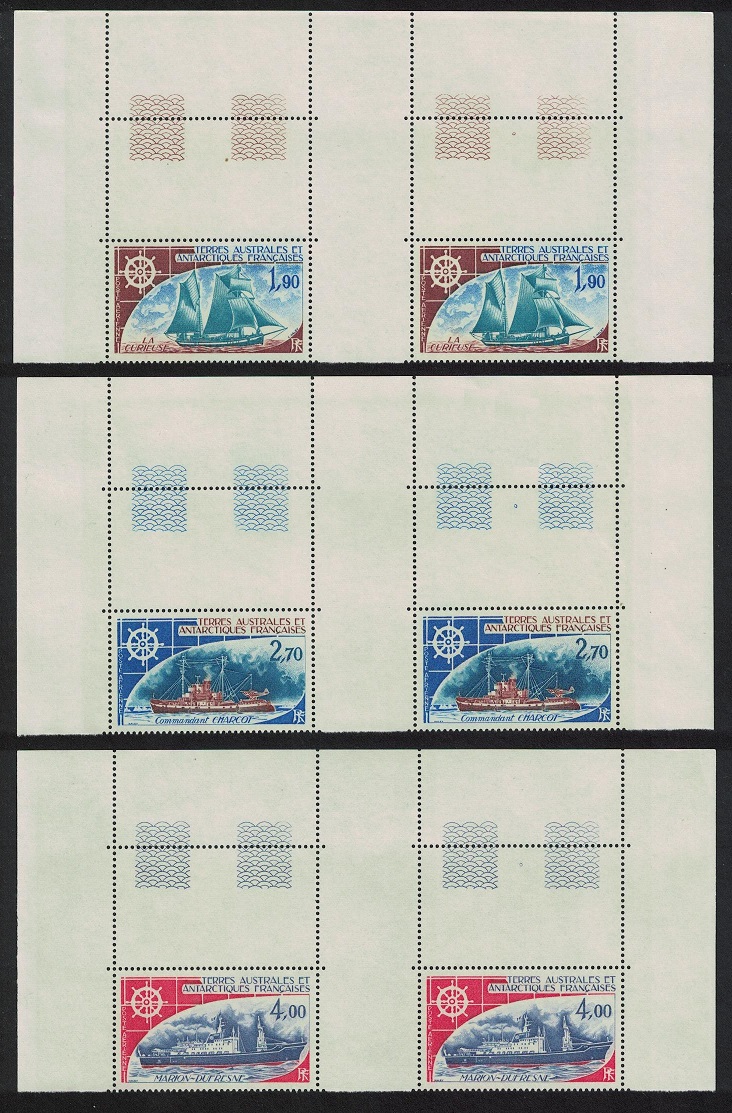 French Southern and Antarctic Territories Ships 3v Top Gutter Pairs 1976 MNH SG#104-106 MI#98-100