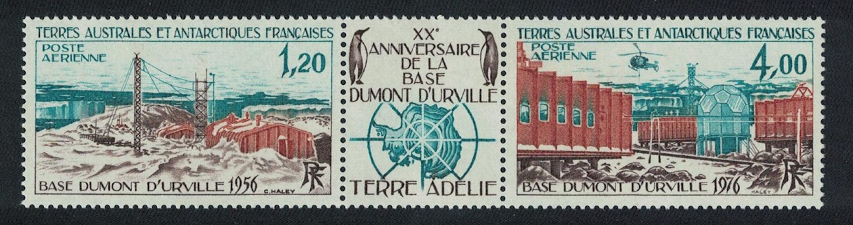 French Southern and Antarctic Territories Birds Dumont D&#39;Urville Base 2v+label Folded 1976 MNH SG#107-108 MI#101-102 Sc#C45a