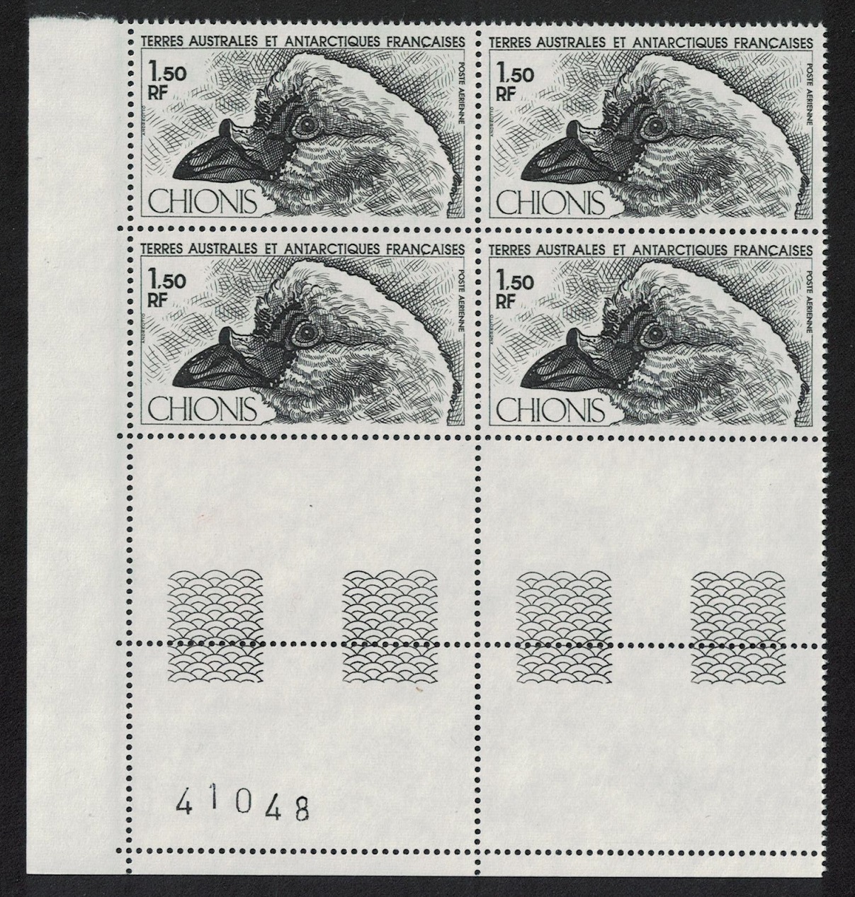 French Southern and Antarctic Territories Bird Black-faced Sheathbill Corner Block of 4 Control Number 1981 MNH SG#162 MI#162