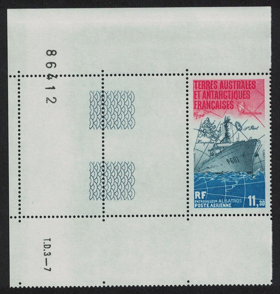 French Southern and Antarctic Territories Patrol Boat &#39;Albatros&#39; Corner Control Number 1984 MNH SG#194 MI#194