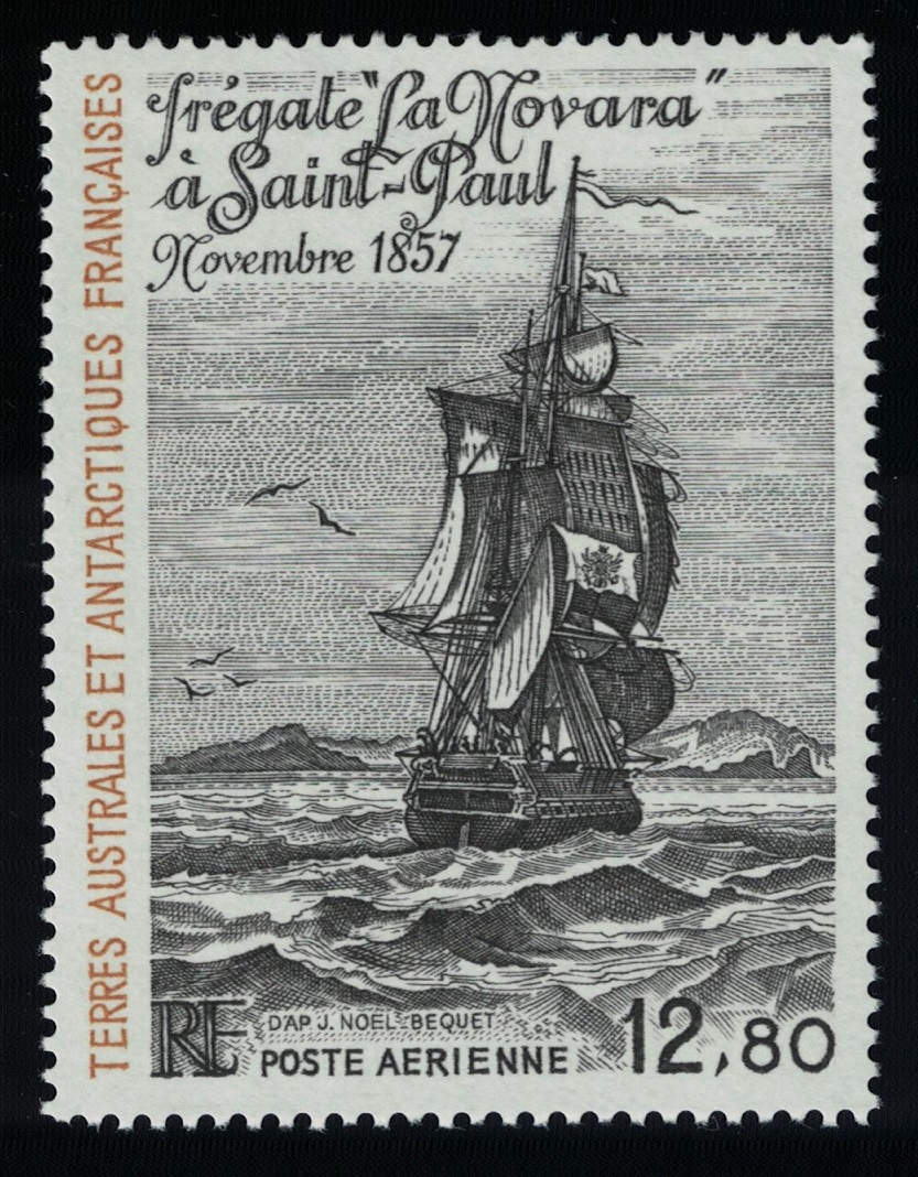 French Southern and Antarctic Territories Painting &#39;Frigate La Novara at Saint Paul&#39; by J Noel 1985 MNH SG#204 MI#204