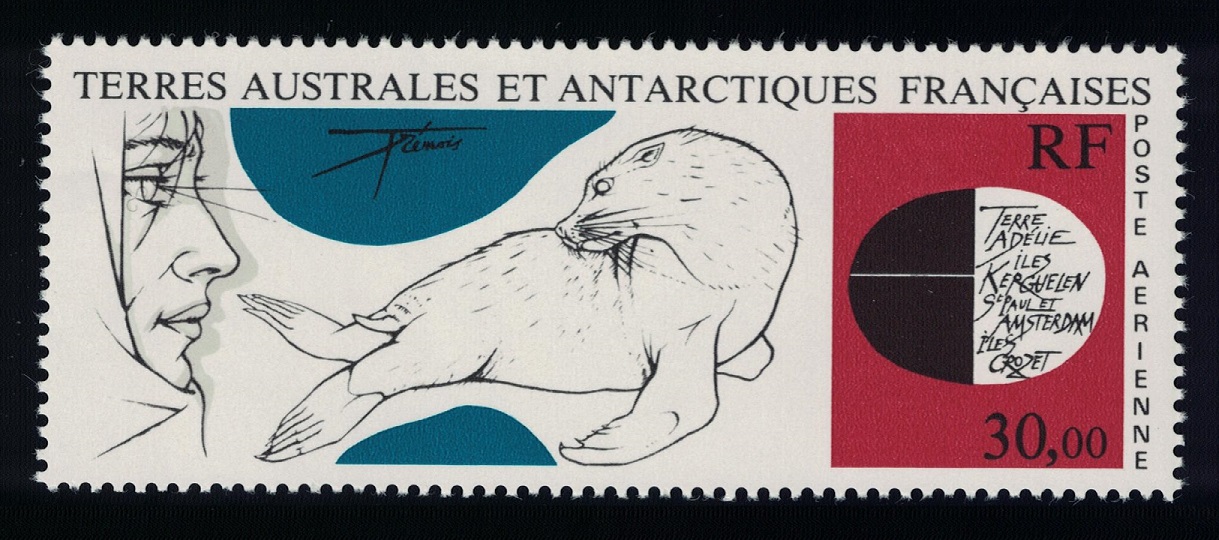 French Southern and Antarctic Territories &#39;Explorer and Fur Seal&#39; by Tremois Painting 1985 MNH SG#205 MI#205