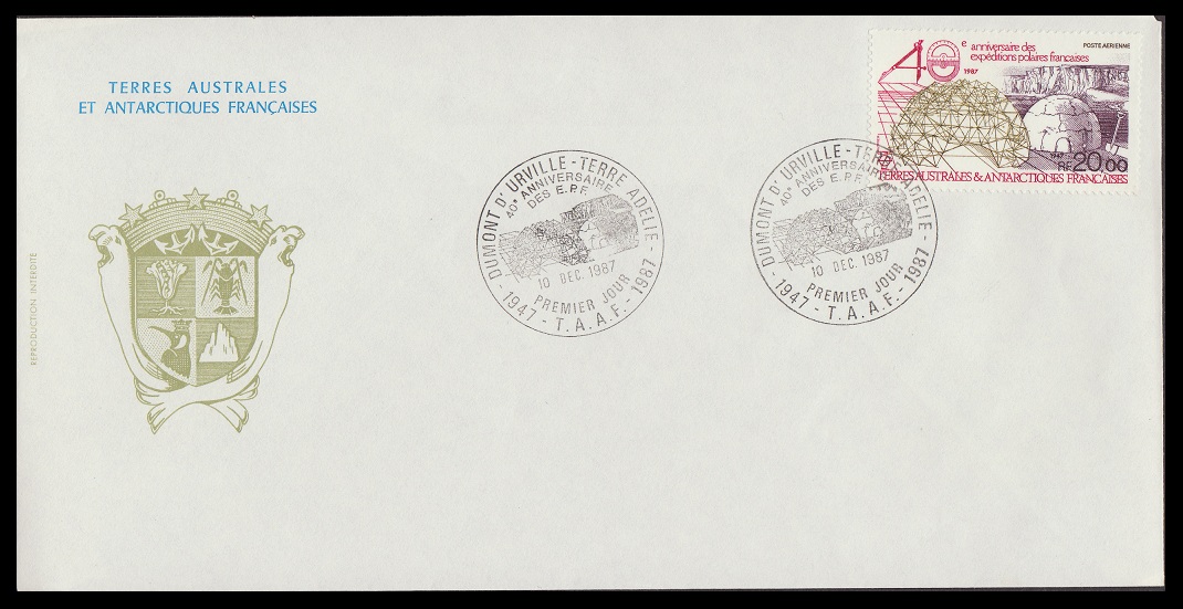 French Southern and Antarctic Territories 40th Anniversary of French Polar Expeditions FDC 1987 SG#243 MI#231