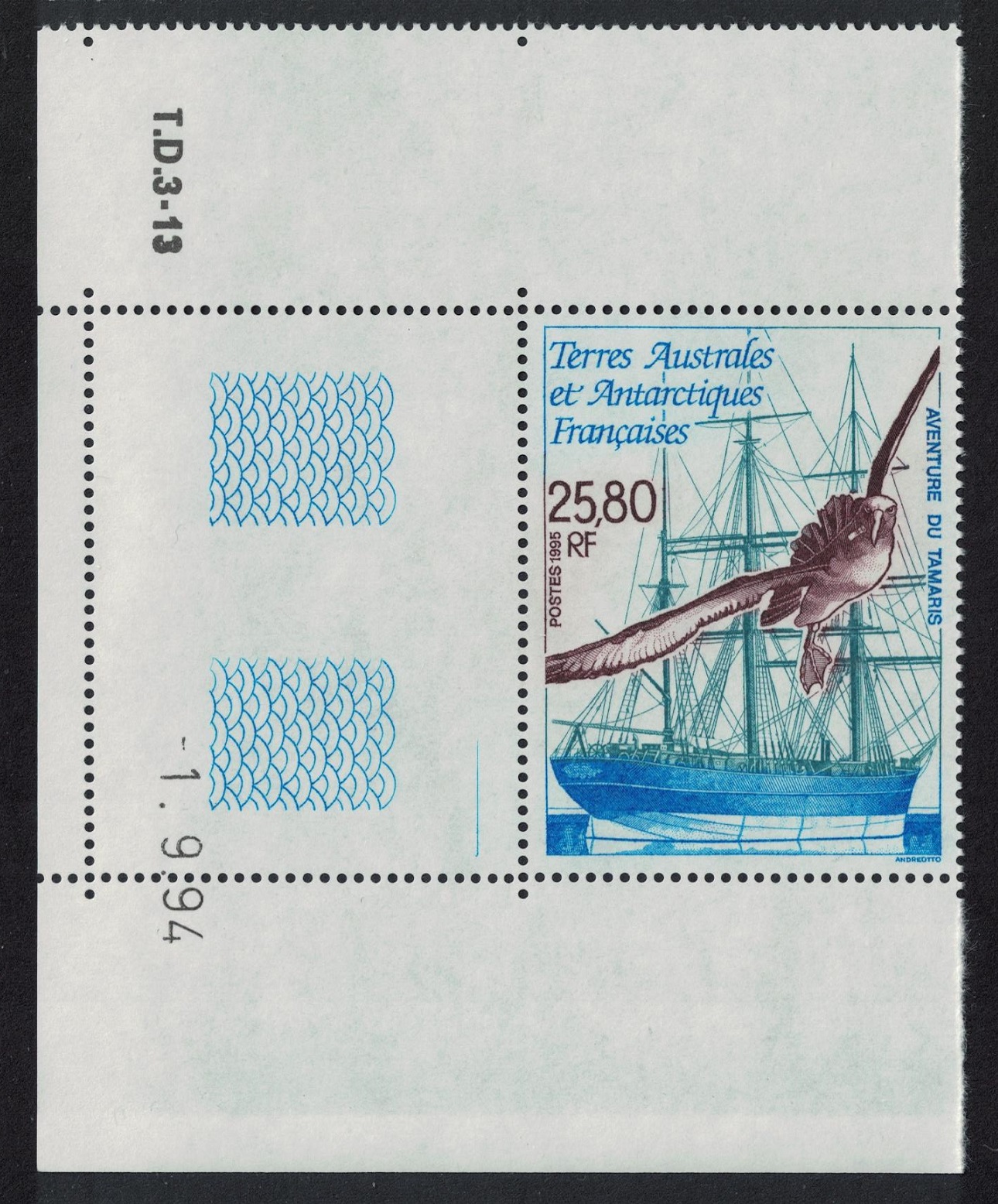 French Southern and Antarctic Territories Tagged Grey-headed Albatross Bird Ship Corner Date 1995 MNH SG#343 MI#338