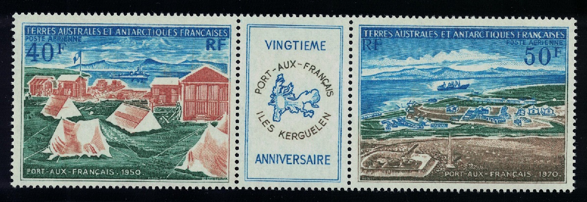 French Southern and Antarctic Territories 20th Anniversary of Port-aux-Francais se-tenant Unfolded 1971 MNH SG#69-70 MI#65-66 Sc#C25a