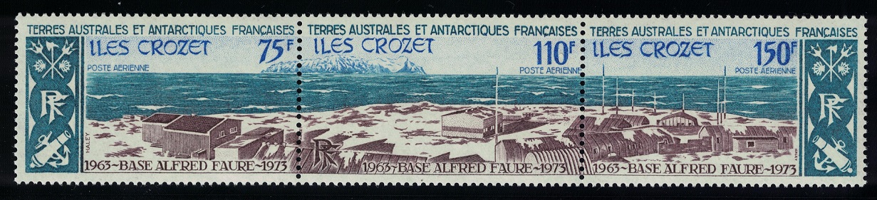 French Southern and Antarctic Territories Alfred Faure Base 3v se-tenant Unfolded 1974 MNH SG#89-91 MI#89-91 Sc#C335a