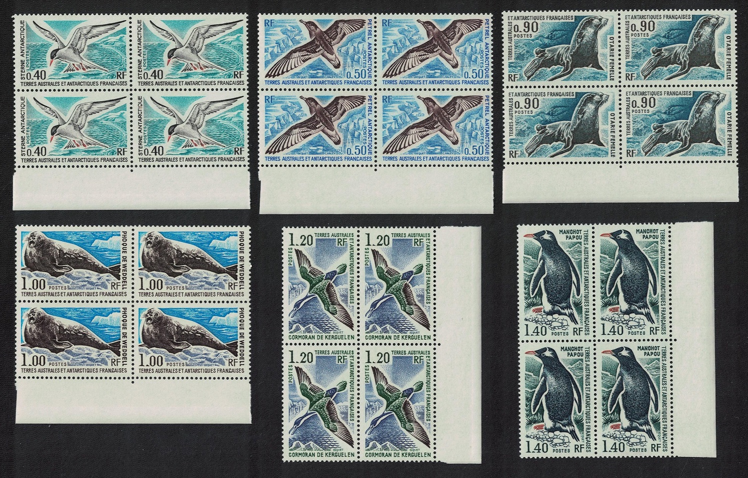 French Southern and Antarctic Territories Birds Antarctic Fauna Seals 6v Blocks of 4 Margins 1976 MNH SG#98-103 MI#103-108 Sc#58-63