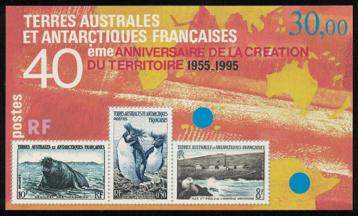 French Southern and Antarctic Territories Birds 40th Anniversary of French Antarctic Territory MS 1995 MNH SG#MS346 MI#Block 2