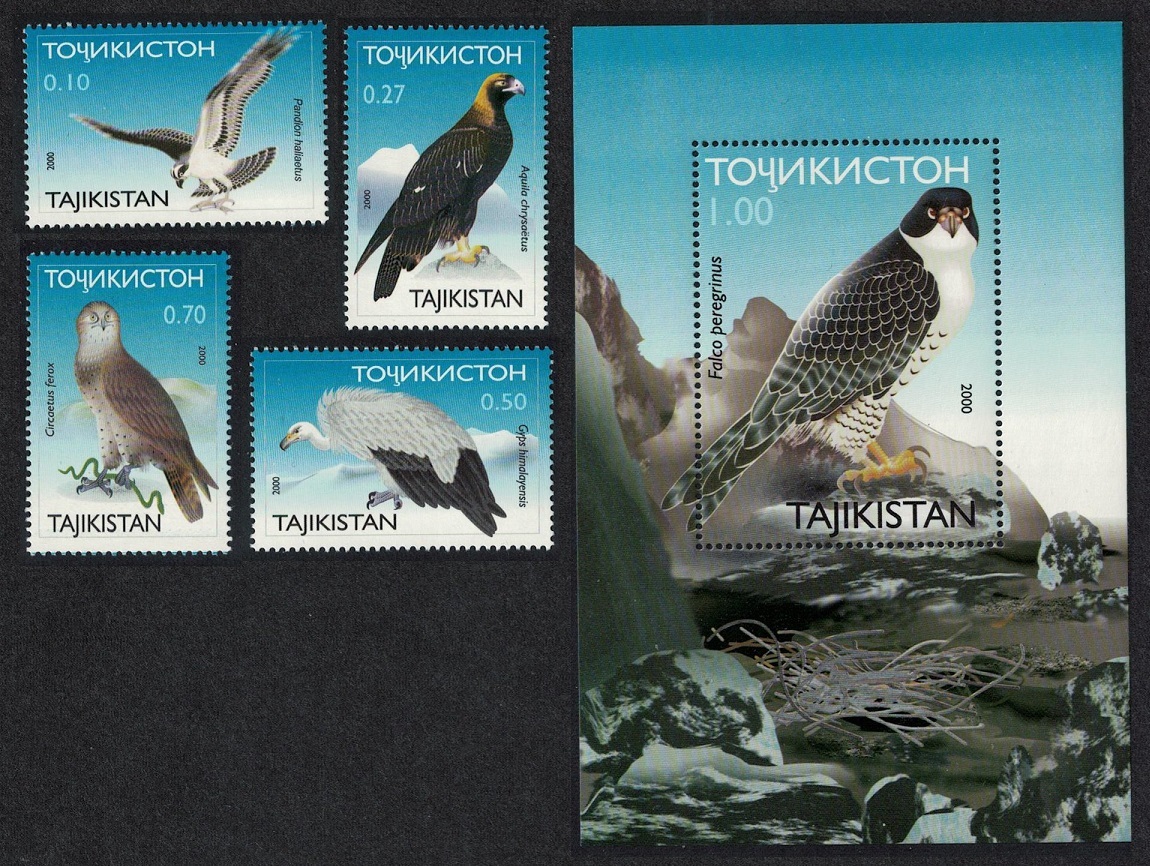 Tajikistan Birds of Prey 4v+MS 2001 MNH SG#161-MS165 MI#172-175+Block 21