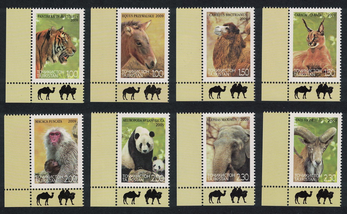 Tajikistan Tiger Panda Camel Caracal Elephant Fauna 8v Corners 2009 MNH SG#393-400 MI#531-538