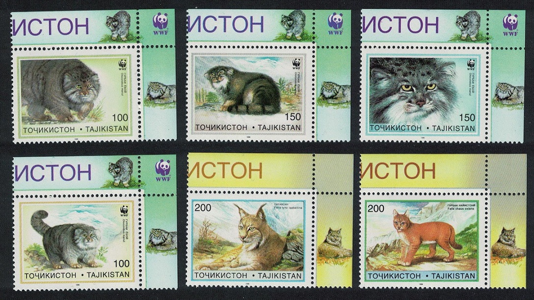 Tajikistan WWF Pallas&#39;s Cat 6v Corners 1996 MNH SG#90-95 MI#94-99 Sc#92-97