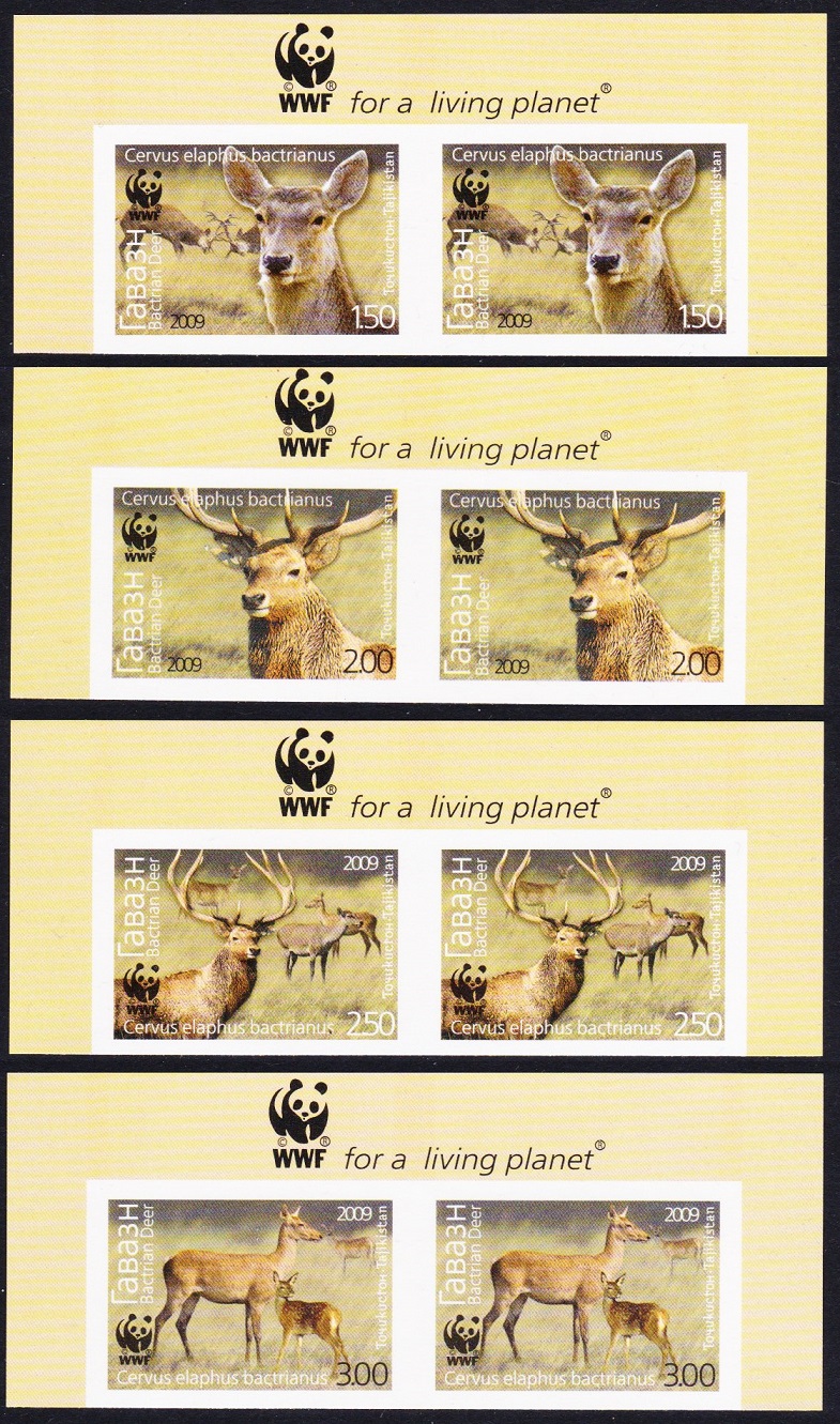 Tajikistan WWF Bactrian Deer 4v Top Imperf Pairs WWF Logo 2009 MNH SG#388-391 MI#527-530B