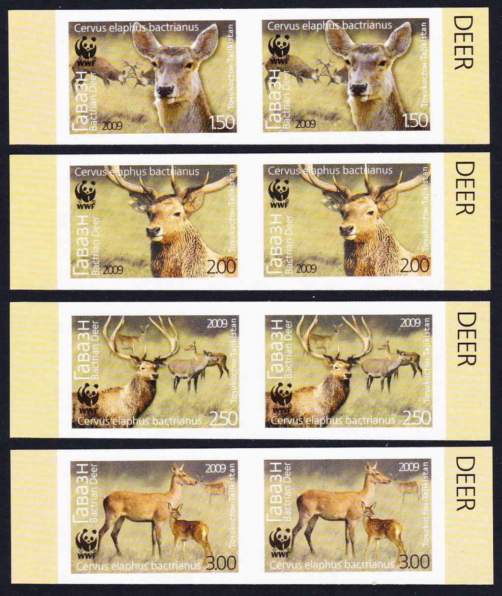 Tajikistan WWF Bactrian Deer 4v Imperf Pairs 2009 MNH SG#388-391 MI#527B-530B