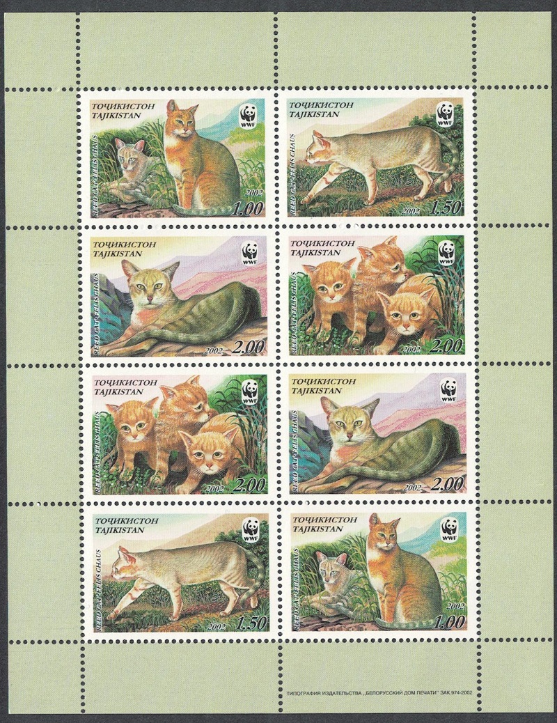 Tajikistan WWF Reed Cat Sheetlet of 2 sets 2002 MNH SG#189-192 MI#208-211 Sc#185 a-d