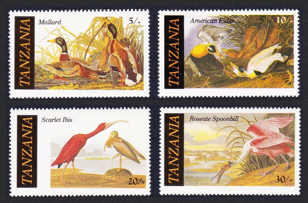 Tanzania Mallard Eider Ibis Spoonbill Birds Audubon 4v 1986 MNH SG#464-467 Sc#306-309