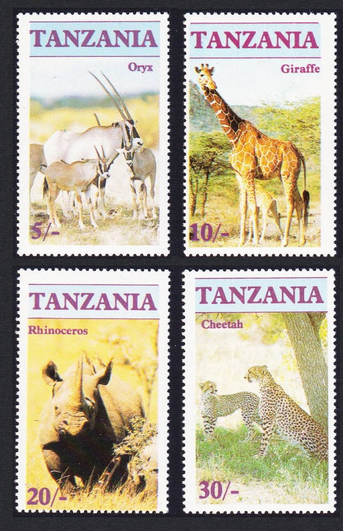 Tanzania Oryx Giraffe Rhinoceros Cheetah 4v 1986 MNH SG#479-482 Sc#319-322