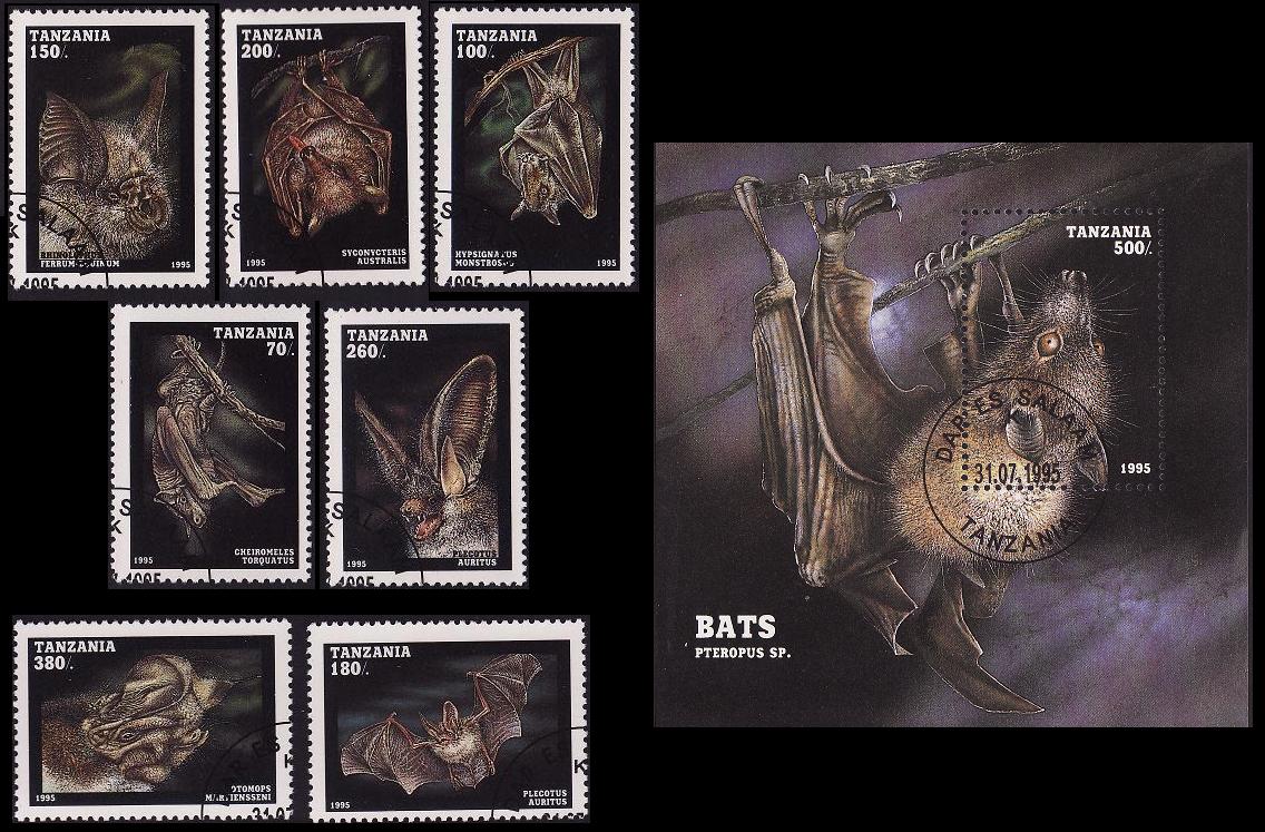 Tanzania Bats 7v+MS 1995 CTO MI#2085-2092+Block 293 Sc#1396-1403