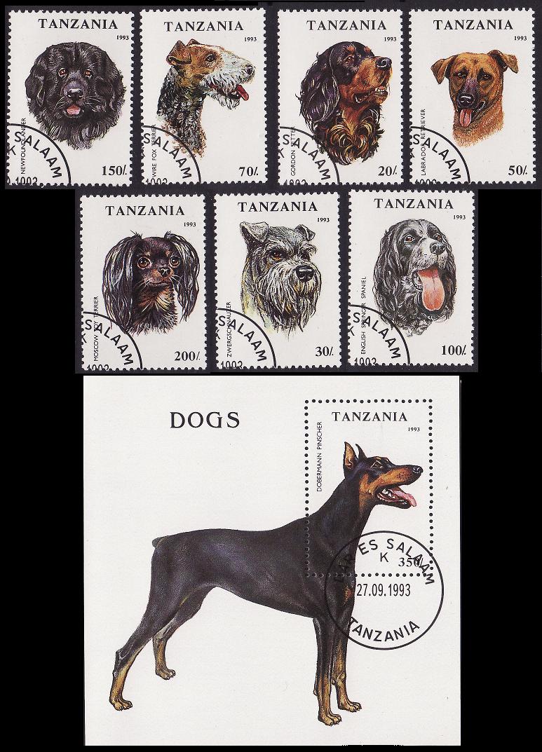 Tanzania Dogs 7v+MS 1993 CTO SG#1681-MS1688 Sc#1144-1151