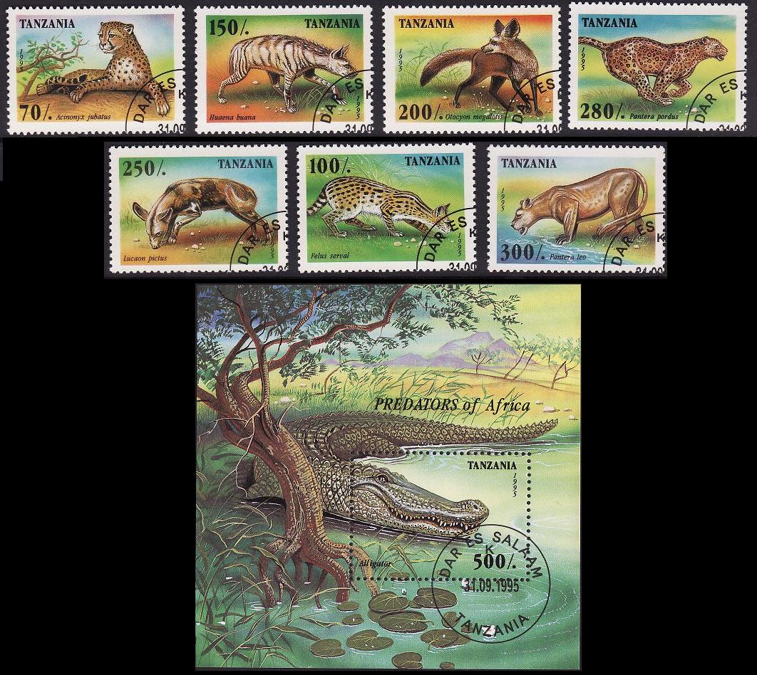 Tanzania Predators 7v+MS 1995 CTO MI#2210-2216+Block 302 Sc#1422-1429