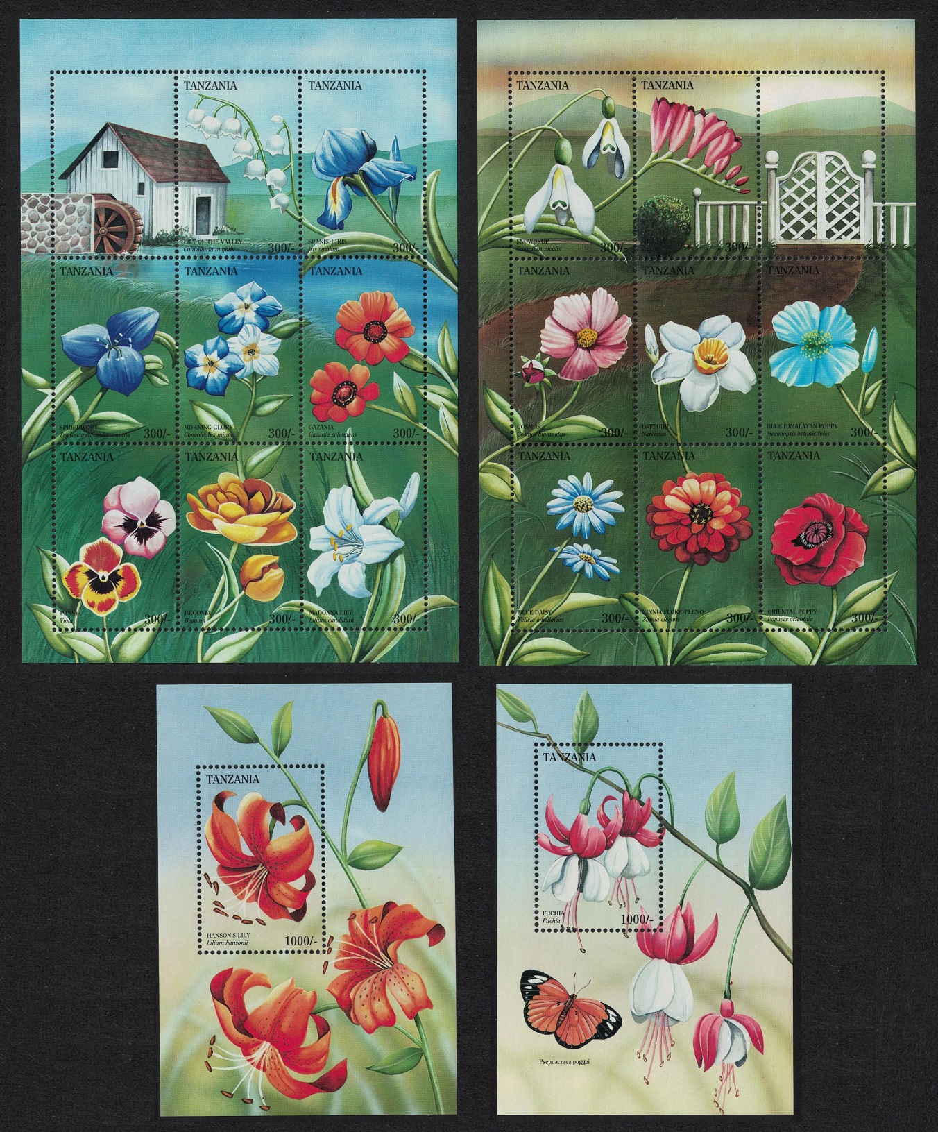 Tanzania Flowers of the World 2 Sheetlets+2 Mss 1996 MNH MI#2466-2481+Block 340-341 Sc#1514-1517