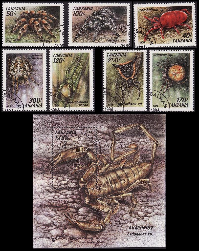 Tanzania Arachnids 7v+MS 1994 CTO MI#1798-8041+Block 255