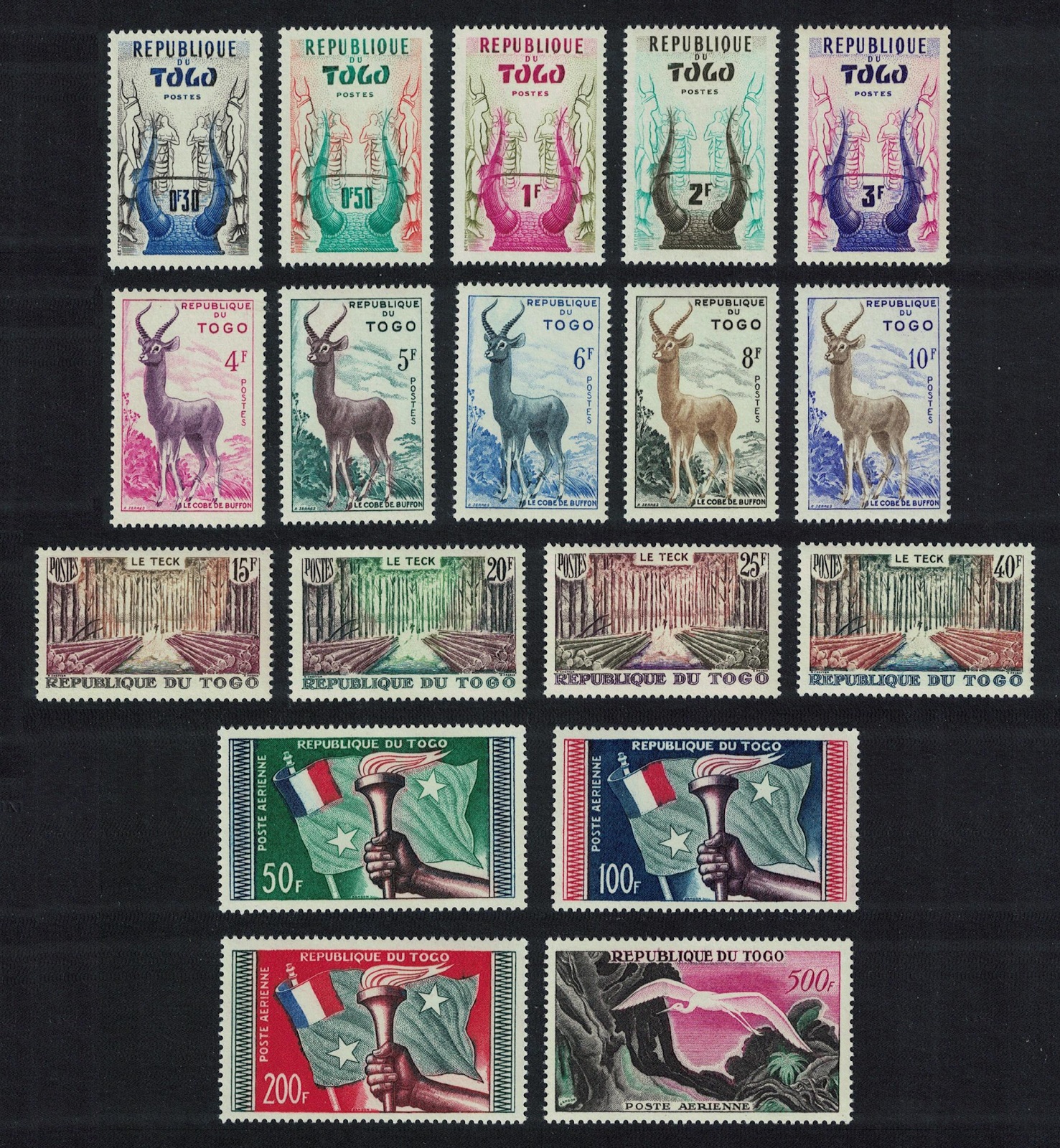 Togo Egret Bird Antelope Torch Flag Inscription &#39;Republique&#39; 18v 1959 MNH SG#217-235 Sc#350-363+C26-C30