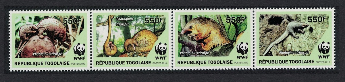 Togo WWF Three-cusped Pangolin strip of 4 2010 MNH MI#3454-3457