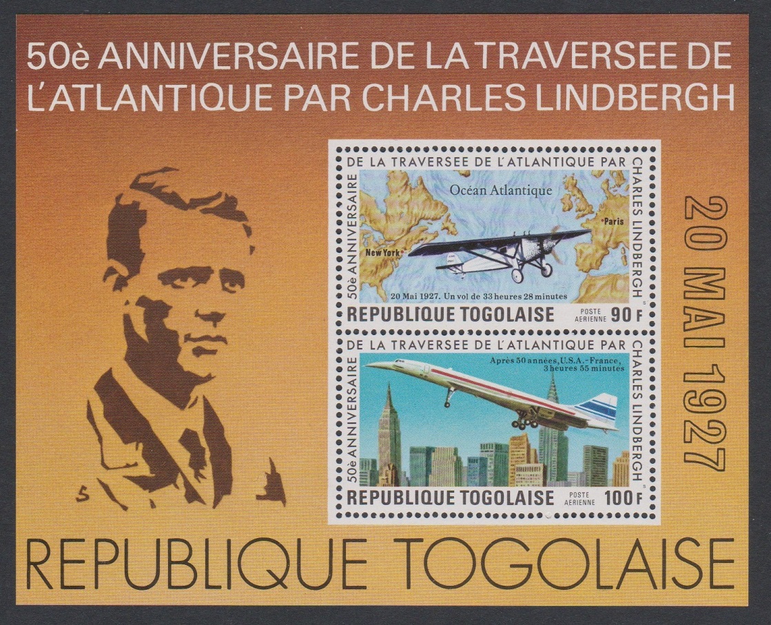 Togo Lindbergh&#39;s Transatlantic Flight MS 1977 MNH SG#MS1213