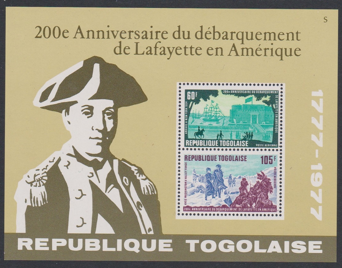 Togo Lafayette&#39;s Arrival in America MS 1977 MNH SG#MS1244