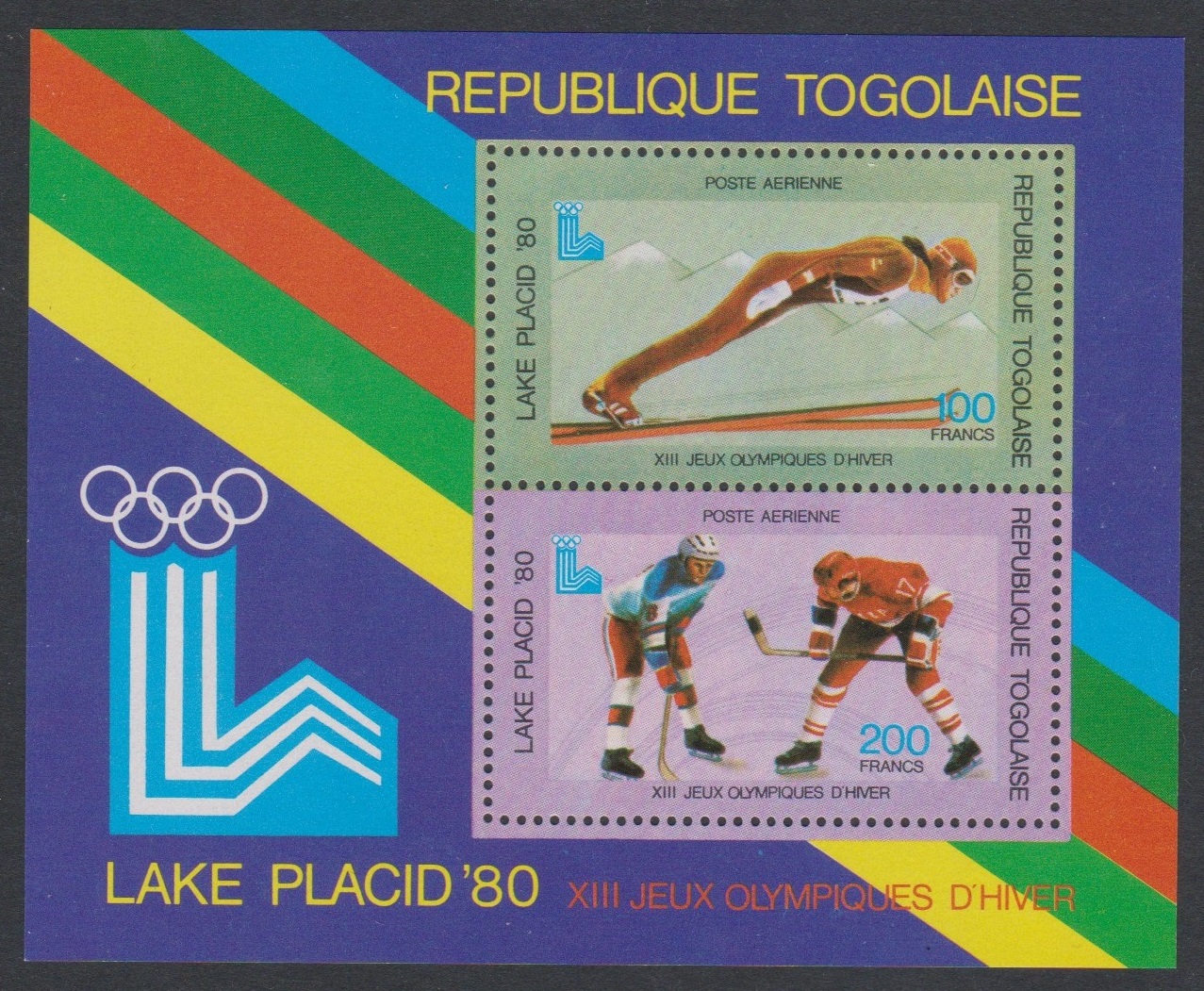 Togo Ski Jumping Hockey Winter Olympic Games Lake Placid MS 1980 MNH SG#MS1422 Sc#C412