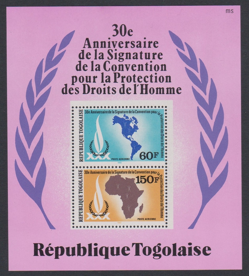 Togo 30th Anniversary of Human Rights Convention MS 1980 MNH SG#MS1510 Sc#C433a