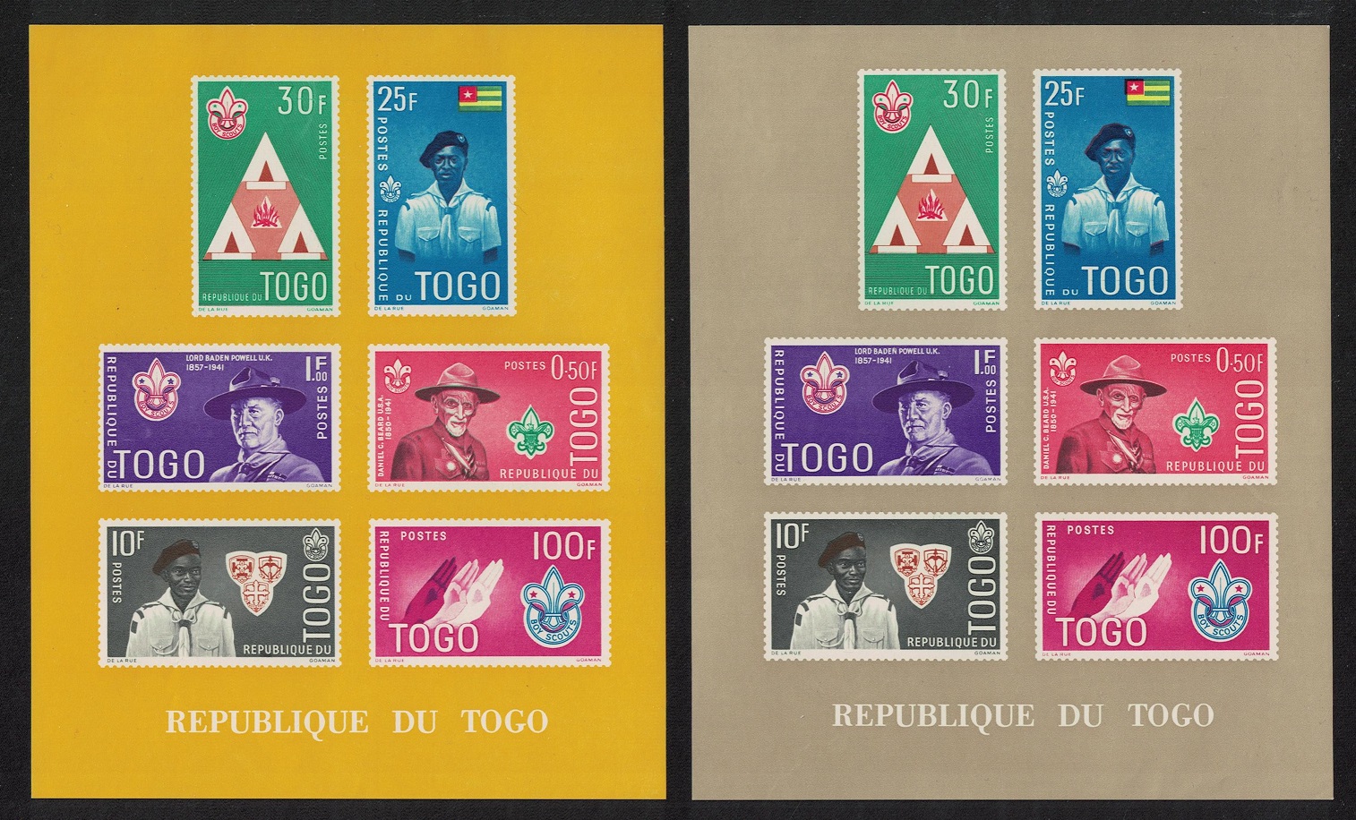 Togo Boy Scout Movement Commemoration 2 MSs perf 1961 MNH SG#MS286a